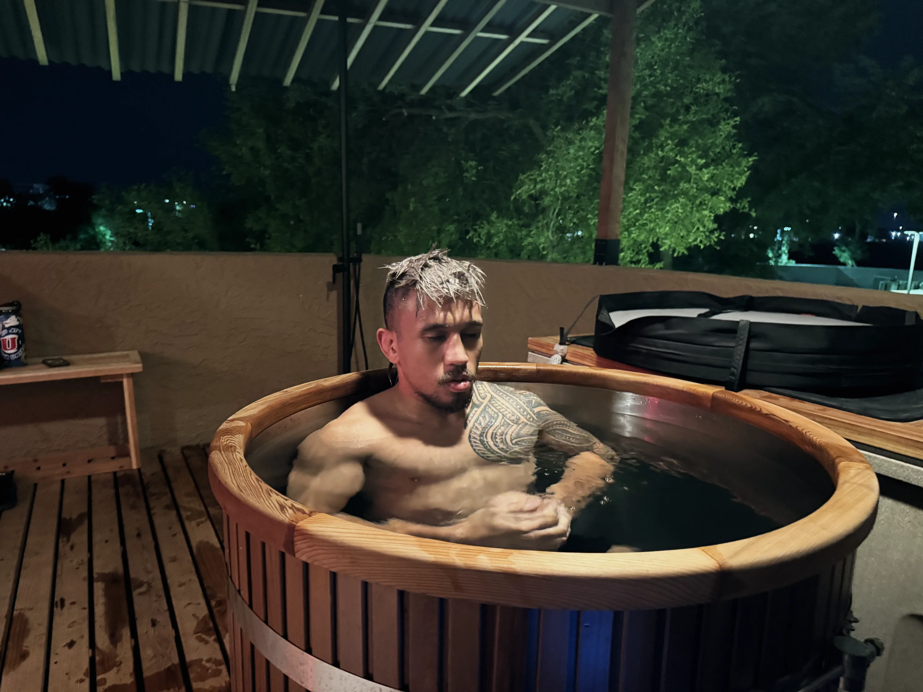 Cold plunge under the Arizona night at Combat Recovery Center in Tempe